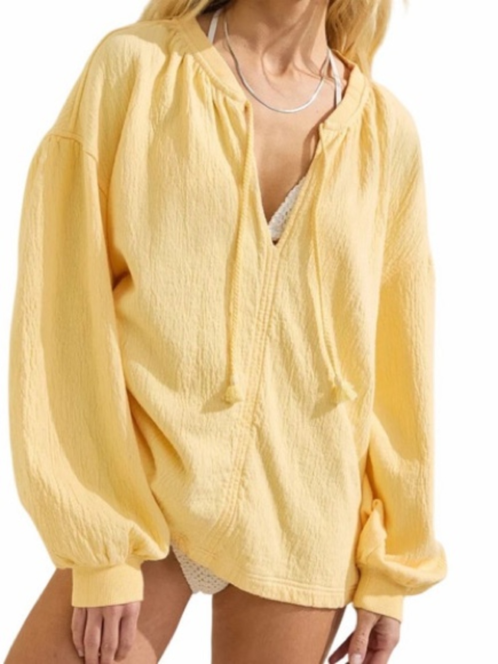 Aerie Yellow Notes Easy Street Sweatshirt Size Medium NWOT Oversized